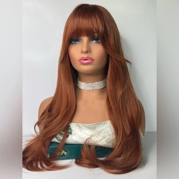 Auburn Red Wig for Women – Long Straight Wig with Full Fringe Bangs - Picture 2 of 8